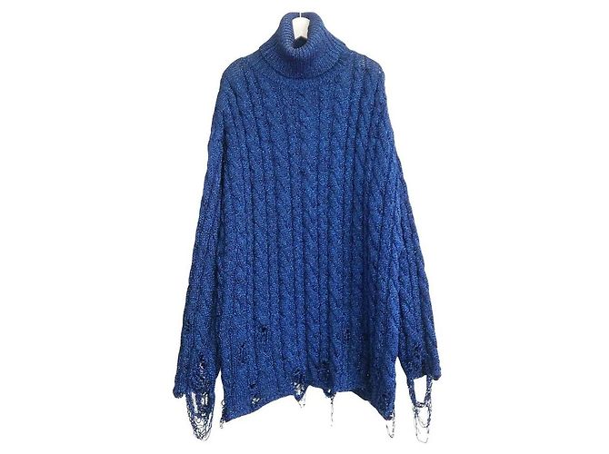 Zerstickter Rollkragenpullover Balenciaga Resort 2021 metallic blau - Ansicht 2
