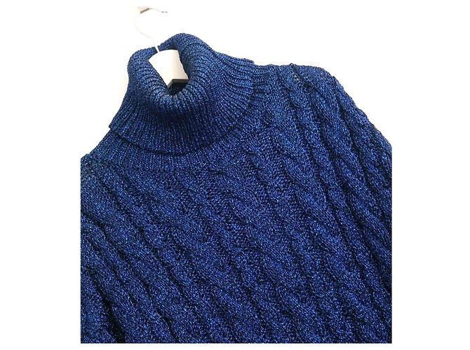 Zerstickter Rollkragenpullover Balenciaga Resort 2021 metallic blau - Ansicht 4