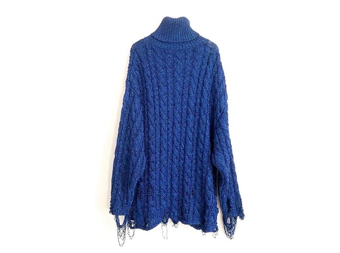 Zerstickter Rollkragenpullover Balenciaga Resort 2021 metallic blau - Ansicht 5