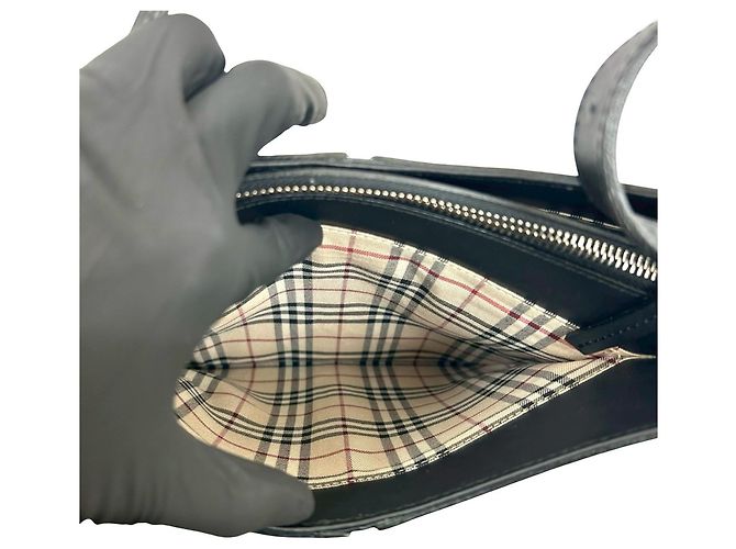 Burberry Nova Check Leder Schultertasche Schwarz - Ansicht 10