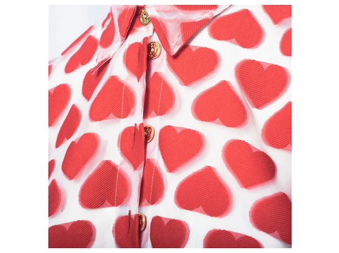 Autre Marque Robe Chemise Midi UltraChic avec Imprimé Cœur Rouge - vue 4