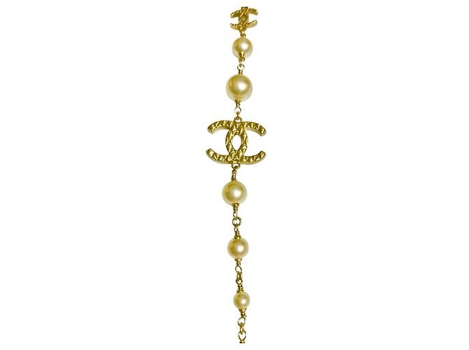 Timeless Collana in perle dorate con logo CC extra lunga 8 di Chanel 10A Shanghai Bianco Beige D'oro - vista 7