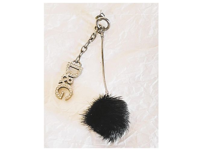 Strepitoso monoorecchino DOLCE & GABBANA pon pon pelliccia visone nera e logo cristalli Nero Argento - vista 5