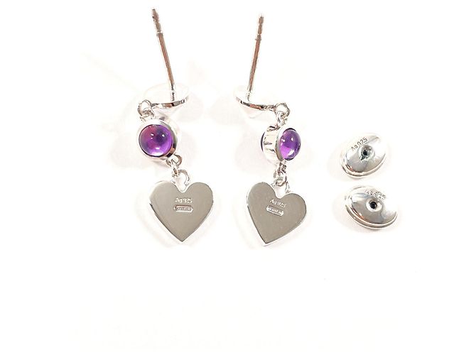 Orecchini a forma di cuore in argento 925 Gucci con ametista Porpora - vista 3