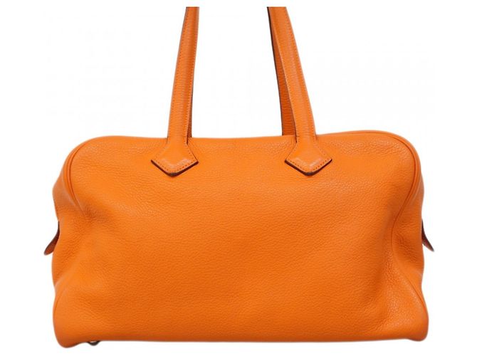Borsa Hermès Victoria 35 in pelle Taurillon Clemence arancione - vista 14