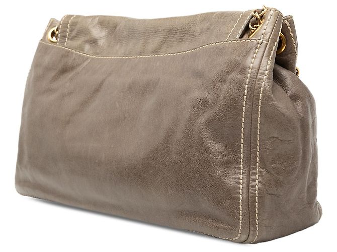 Borsa a spalla Prada in vitello lucido marrone con chiusura a pressione Taupe - vista 2
