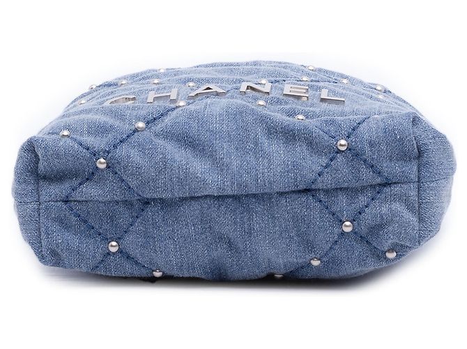 Borsa Chanel Blue Mini in denim con borchie 22 - vista 3