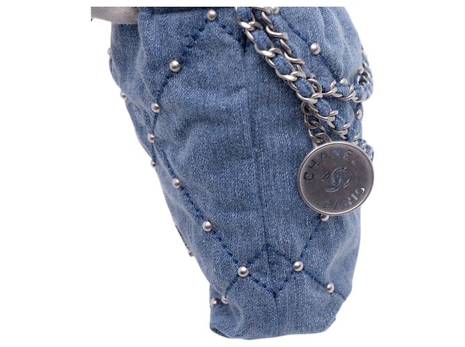 Borsa Chanel Blue Mini in denim con borchie 22 - vista 7