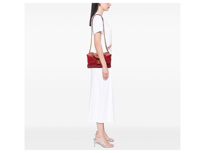Chanel Rotes Großes Lammleder 19 Klappe Bordeaux - Ansicht 7