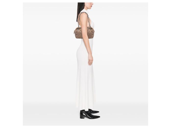 Bolso bowler de tweed acolchado iridiscente de piel marrón CC de Chanel - vista 7