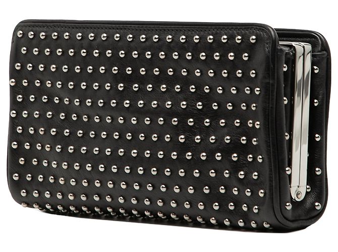 Clutch in pelle nera con borchie e chiusura Prada Nero - vista 2