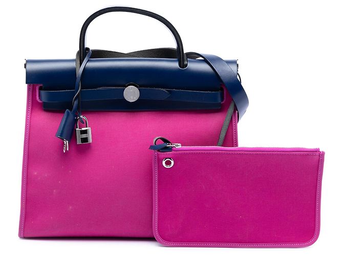 Hermès Borsa Herbag Zip 31 in Tela Rosa Blu scuro - vista 8