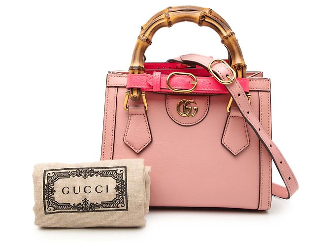 Borsa Diana Mini in Pelle di Vitello Rosa con Bamboo Gucci - vista 9