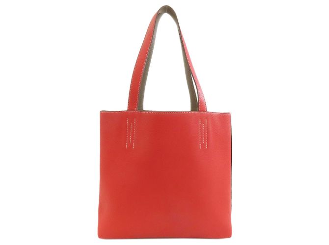 Borsa tote Double Sens Hermès in grigio Etoupe e rosso Taupe - vista 2