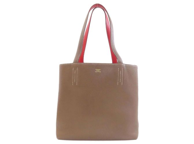 Borsa tote Double Sens Hermès in grigio Etoupe e rosso Taupe - vista 5