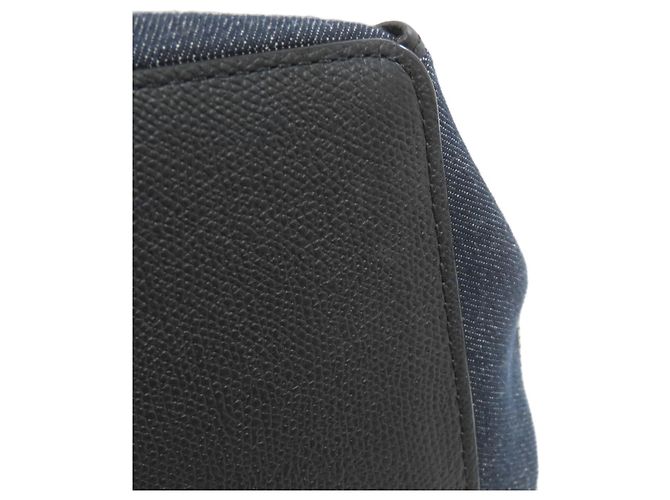 Valextra Border Tote Bag aus Canvas Schwarz Weiß Marineblau - Ansicht 13