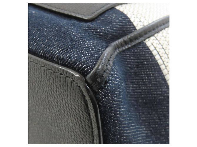 Valextra Border Tote Bag aus Canvas Schwarz Weiß Marineblau - Ansicht 16