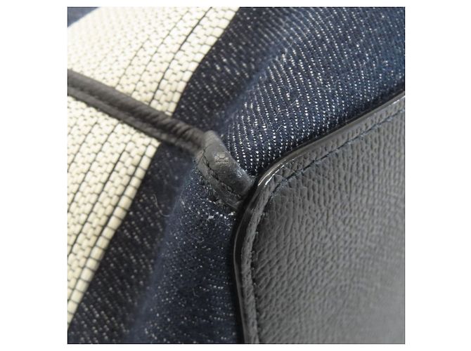Valextra Border Tote Bag aus Canvas Schwarz Weiß Marineblau - Ansicht 17