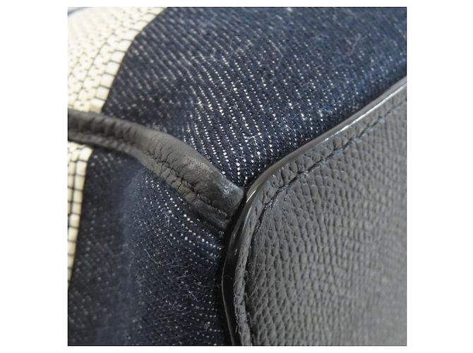 Valextra Border Tote Bag aus Canvas Schwarz Weiß Marineblau - Ansicht 19