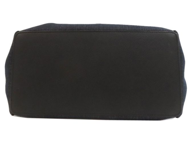 Valextra Border Tote Bag aus Canvas Schwarz Weiß Marineblau - Ansicht 4