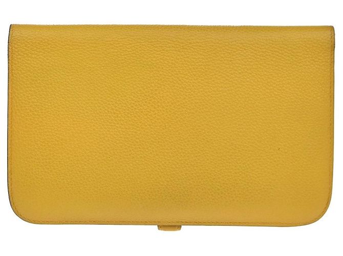 Billetera combinada Dogon Duo de cuero Hermès Amarillo - vista 2