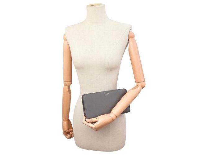 NUOVA POCHETTE DA VIAGGIO SAINT LAURENT 328559 CON ZIP PORTAFOGLI BORSA Grigio - vista 5