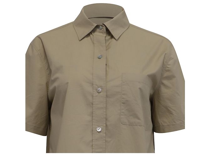 Camicia a maniche corte in popeline con bottoni Vince in cotone khaki Verde Cachi - vista 2