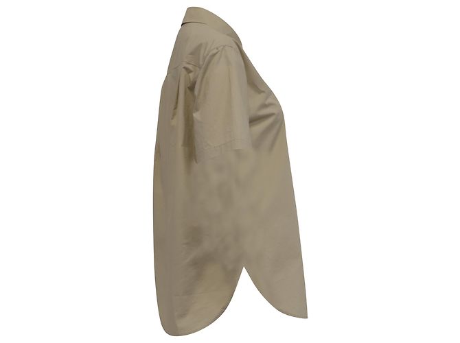 Camicia a maniche corte in popeline con bottoni Vince in cotone khaki Verde Cachi - vista 3