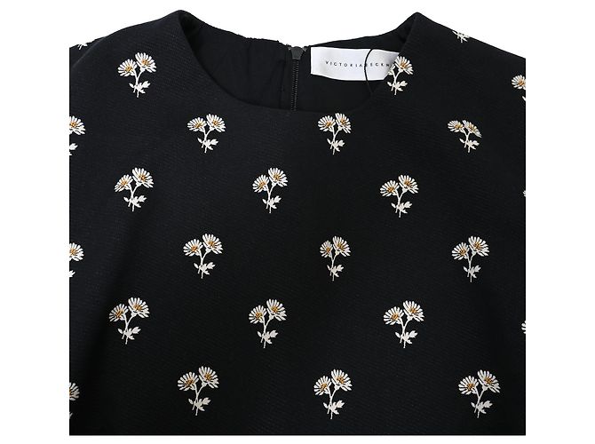 Vestido midi de jacquard floral Daisy de Victoria Beckham en algodón negro - vista 4