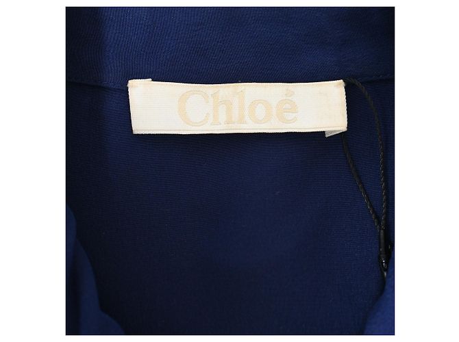 Chloé Langarmbluse mit Schleife aus blauer Seide - Ansicht 5