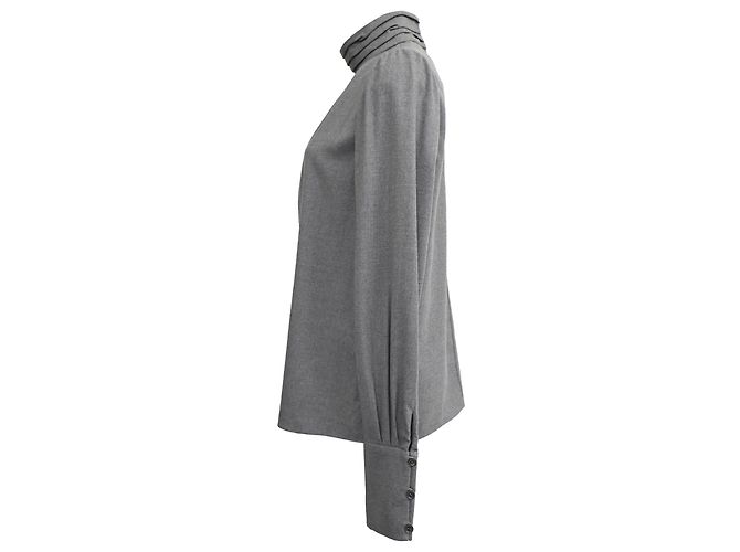 Blusa de cuello plisado de manga larga en lana gris Chloé - vista 2