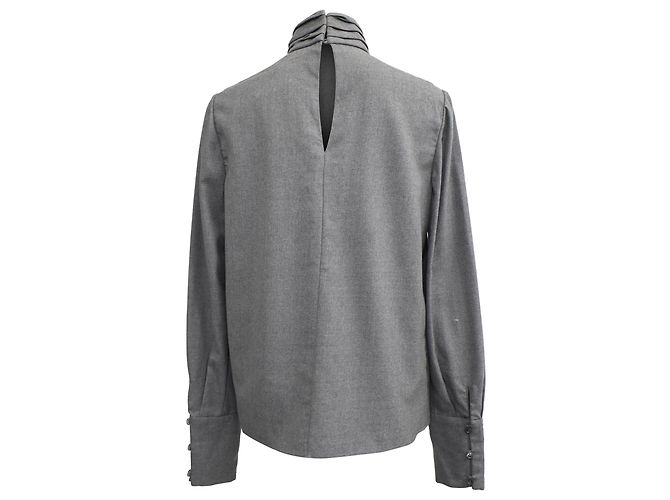 Blusa de cuello plisado de manga larga en lana gris Chloé - vista 3