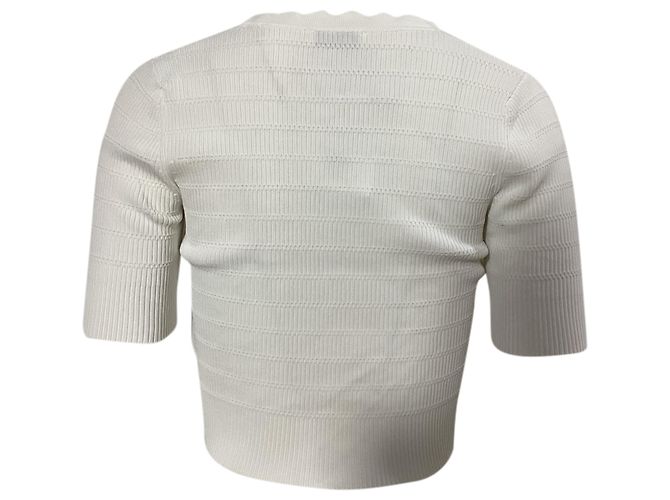 Cardigã de manga curta com bordas onduladas Sandro Cecil em viscose branca Branco Cru - vista 4