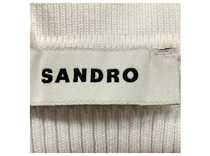 Cardigã de manga curta com bordas onduladas Sandro Cecil em viscose branca Branco Cru - vista 6