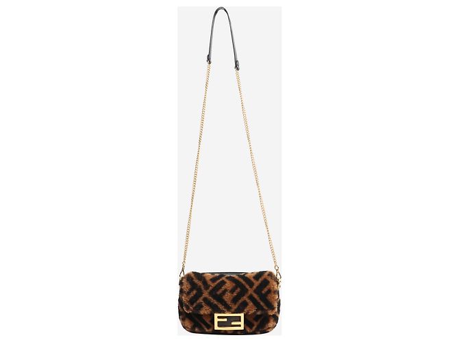 Fendi Borsa Baguette Zucca in peluche teddy marrone - vista 2