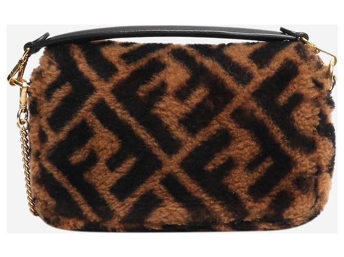 Fendi Borsa Baguette Zucca in peluche teddy marrone - vista 3