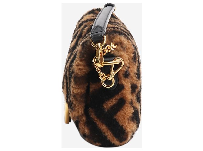 Fendi Borsa Baguette Zucca in peluche teddy marrone - vista 4