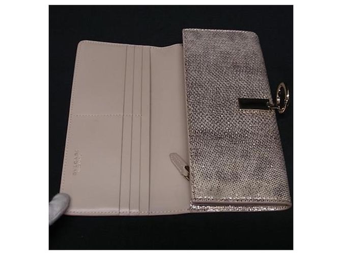 Bulgari Bvlgari Beiger Gold Leder Bi-Fold Langbörse Golden - Ansicht 4