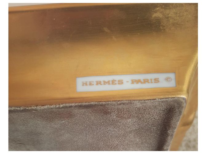 Hermès Hermes Ashtray 24 Karat Gold 2 Samurai with Horse Brown White Golden - view 2