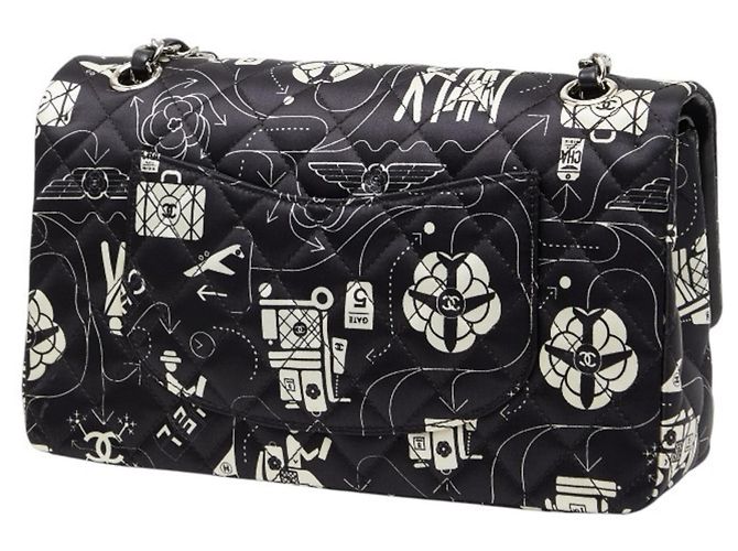 Borsa a Spalla Chanel Airline Matelassé 25 Double Flap con Catena Nero Bianco - vista 2