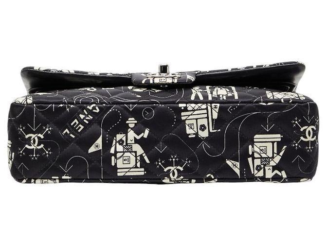 Borsa a Spalla Chanel Airline Matelassé 25 Double Flap con Catena Nero Bianco - vista 3
