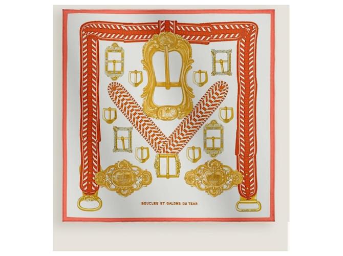 Hermès Sciarpa in seta Fiocchi e Galloni dello Zar Bianco D'oro Arancione - vista 2