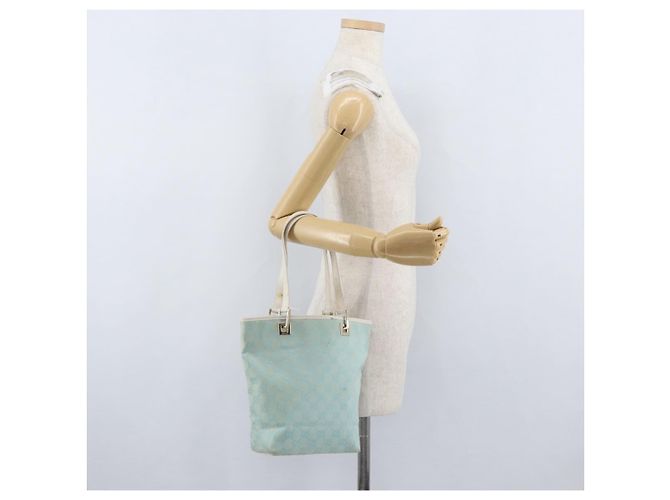 GUCCI GG Canvas Tote Bag Gold Hellblau 002 1099 Auth 172258 - Ansicht 22