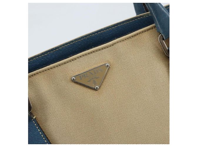 PRADA Tote Bag aus Canvas Beige Silber Authentisch 171123 Blau - Ansicht 10