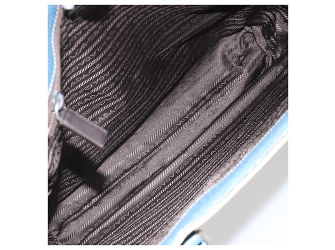 PRADA Tote Bag aus Canvas Beige Silber Authentisch 171123 Blau - Ansicht 11