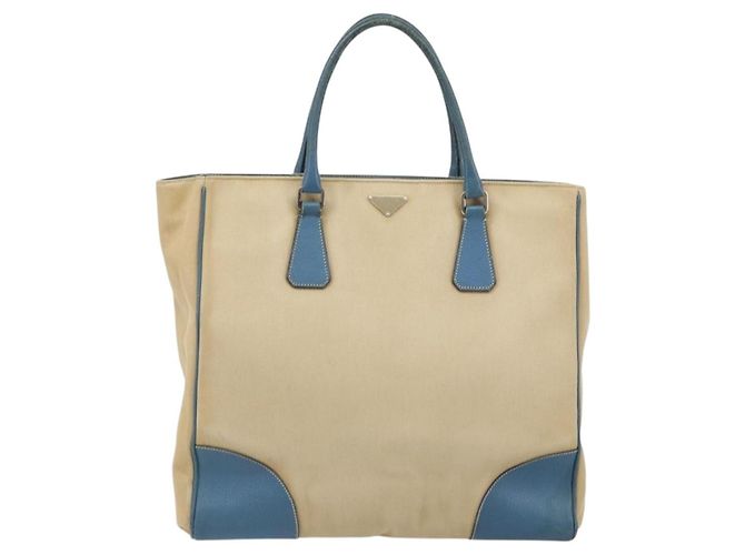 PRADA Tote Bag aus Canvas Beige Silber Authentisch 171123 Blau - Ansicht 13
