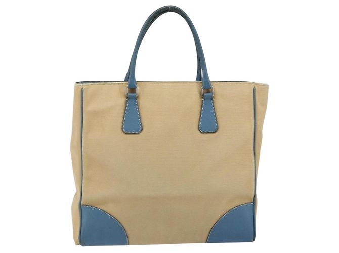 PRADA Tote Bag aus Canvas Beige Silber Authentisch 171123 Blau - Ansicht 2