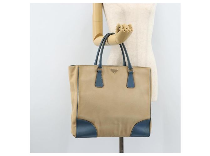PRADA Tote Bag aus Canvas Beige Silber Authentisch 171123 Blau - Ansicht 22
