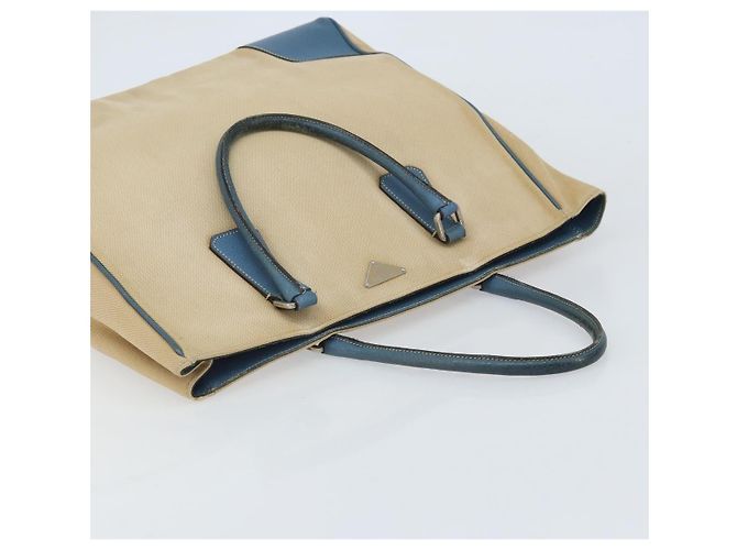 PRADA Tote Bag aus Canvas Beige Silber Authentisch 171123 Blau - Ansicht 6