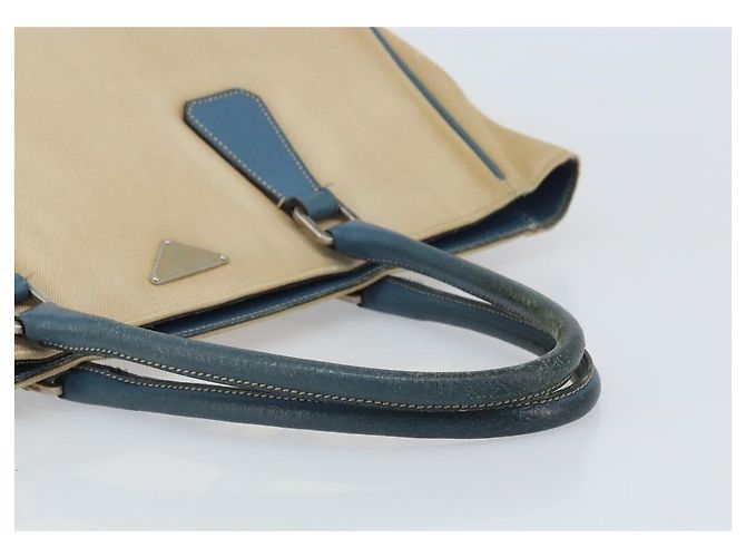 PRADA Tote Bag aus Canvas Beige Silber Authentisch 171123 Blau - Ansicht 7